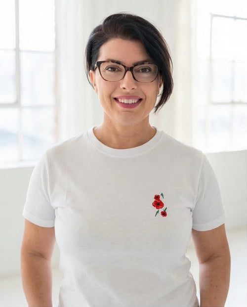 TRICOU BRODAT - Floare de mac