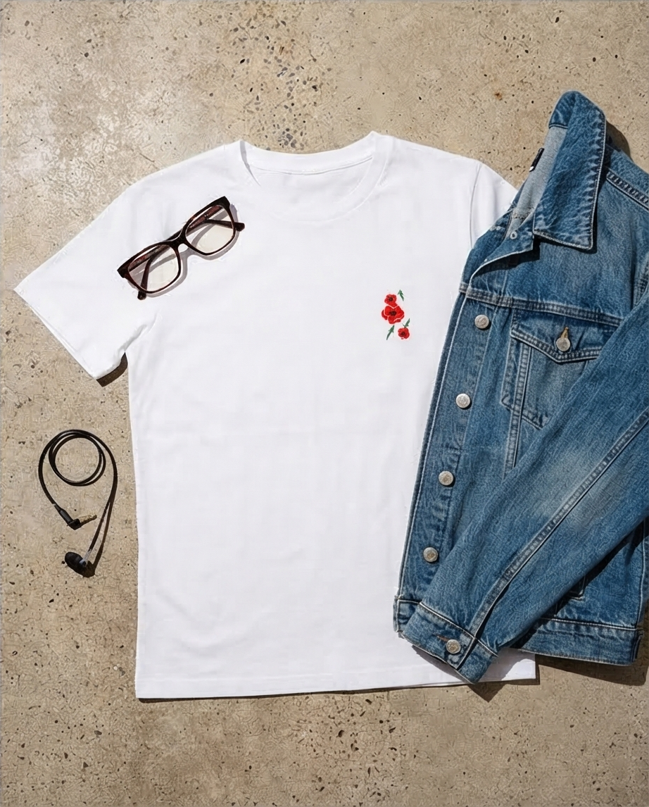 TRICOU BRODAT - Floare de mac